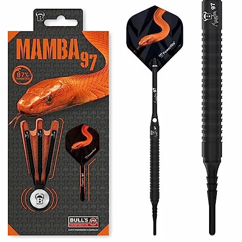 BULLS Dartpfeil Mamba-97 M2 Soft Dart - Dartpfeile aus 97% Tungsten für optimale Kontrolle, mit schwarzer Titanium Beschichtung und extrem schlankem Barrel für Präzision beim Spielen.