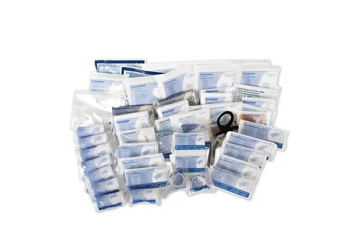 GRAMM medical Verbandstofffüllung nach DIN 13 169 - Nachfüll-Set für Erste Hilfe, 127-tlg. mit umfassendem Inhalt nach DIN 13169, ideal für Notfälle. Enthält alles von Verbandtüchern bis zu Kälte-Sofortkompressen für schnelle Hilfe.