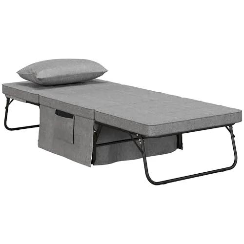 HOMCOM 4-in-1 Klappbett 75x190 cm - Vielseitiges Betten-System: Klappbett, Relaxsessel, Ottomane und Sofa in einem, perfekt für Gäste mit 8 cm dickem Schaumstoff für höchsten Komfort.