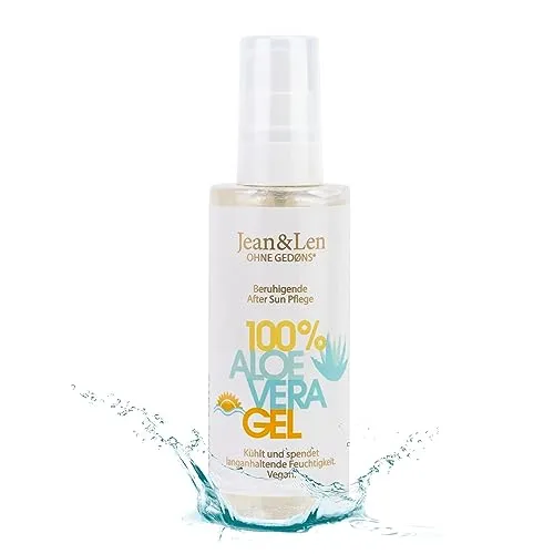 Jean & Len Après Sun Aloe Vera Gel, Unterstützende Pflege bei Sonnenbrand, beruhigt & kühlt die Haut, spendet Feuchtigkeit, ohne Silikone, Parabene, Nanopartikel & Emulgatoren, vegan, 100 ml
