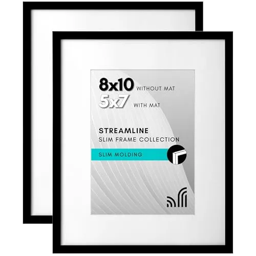 Americanflat 20x25 cm Bilderrahmen - 2 Stück in Schwarz mit 13x18 cm Matte - Polierte Plexi-Scheibeabdeckung -Dünner Rand - für Wand oder Schreibtisch - im Horizontalen oder Vertikalen Format