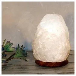 HIMALAYA SALT DREAMS Salzkristall-Tischlampe Rock, Leuchtmittel wechselbar, Warmweiß, Handgefertigt - jeder Stein ein Unikat, H: ca.18 cm, ca. 2-3kg weiß