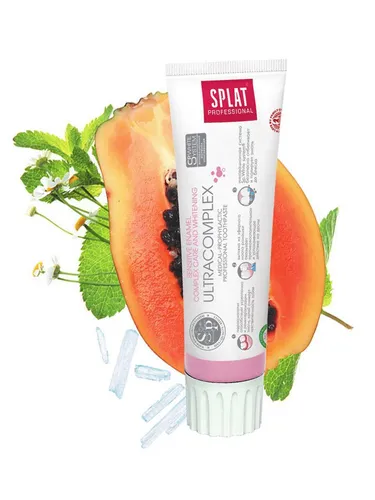 SPLAT PROFESSIONAL Ultracomplex Zahnpasta 100ml - Fluoridfreie Whitening Zahnpasta mit natürlichen Enzymen für sanftes Aufhellen, gesundes Zahnfleisch und frischen Atem, ideal für empfindliche Zähne.