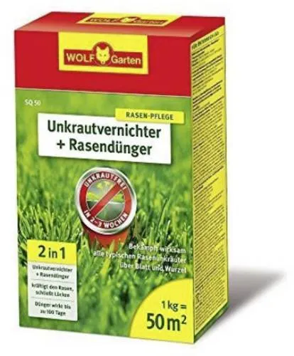 WOLF Garten 2-in-1 - Unkrautvernichter und Rasendünger für 50m², wirkt schnell und fördert gesunden Rasen bis zu 100 Tage