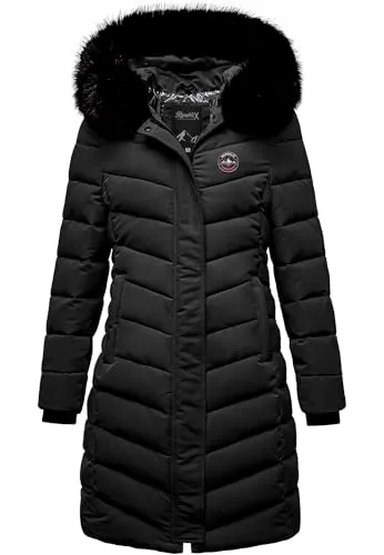 REPUBLIX Damen Gefütterte Dicke Winterjacke RJ-8016 Schwarz M - Funktionsjacken – elegante, wärmende Winterjacke mit Kunstfellkapuze, praktische Reißverschlusstaschen und in 5 Farben erhältlich, ideal für Alltag und Outdoor.