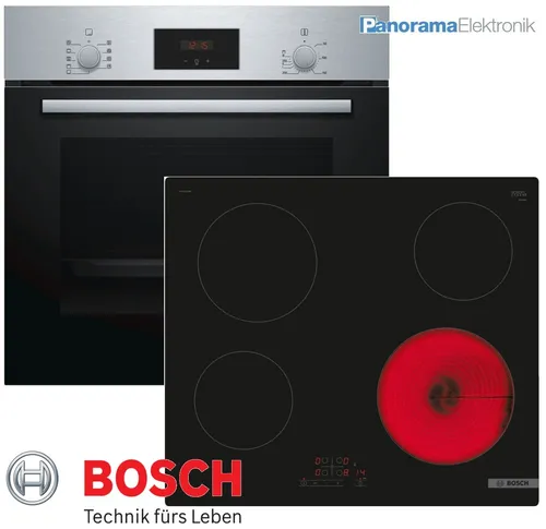 Bosch Herdset Autark Einbaubackofen + Glaskeramik Kochfeld - Backöfen mit Heißluft 3D für gleichmäßige Garergebnisse, inkl. Grill, Kindersicherung und versenkbaren Drehwählern. Ideal für moderne Küchen.