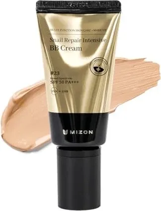 Mizon Snail Repair Intensive BB Cream #21 Light Rosy Beige 50 ml - Multifunktionale BB Cream mit 28% Schneckenmucin für strahlende Haut, LSF30 Schutz und leichte Deckkraft. Ideal für einen gleichmäßigen Teint und samtiges Finish.