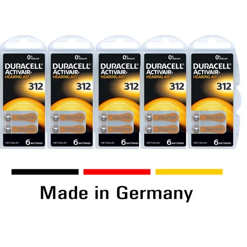Duracell Activair 312 Hörgerätebatterien PR41 ZL3 - Einweg-Batterien mit langer Lebensdauer, ideal für Hörgeräte, 30 Stück, hergestellt in Deutschland, mit Zink-Luft-Technologie für zuverlässige Leistung bis 2028.