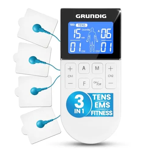 GRUNDIG Tens Gerät Schmerztherapie - 3in1 Akku Reizstromgerät mit 50 Programmen und 16 Intensitätsstufen, zertifiziertes Medizinprodukt für Muskelentspannung und Schmerztherapie