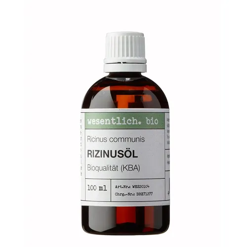 Rizinusöl BIO kaltgepr. von wesentlich. 100ml - Reines kaltgepresstes Rizinusöl für die Pflege von Haut und Haar. Ideal für Wimpern und Augenbrauen, sorgt für natürliche Schönheit und Pflege.