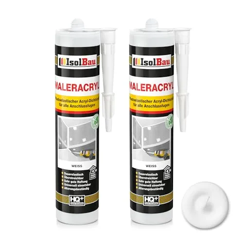 Isolbau Maleracryl 2 x 300 ml Weiß - Plastoelastischer Acryl-Dichtstoff zum Abdichten von Fugen im Innen- & Außenbereich - Kartusche
