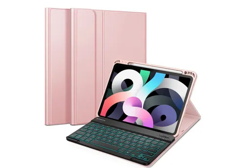 Fintie Tablet-Hülle für iPad Air 11 Zoll M3/M2 (2025/2024), iPad Air 5./4. Gen (2022/2020) 10.9 Zoll, mit 7 Farben Beleuchtete Abnehmbare QWERTZ Tastatur