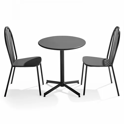 set runder Gartentisch und 2 Bistro-Gartenstühle aus grauem Metall - Oviala Palavas