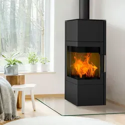 Kaminofen FIREPLACE "Royal Stahl", schwarz - Eckmodell Kaminofen mit 6 kW Nennwärmeleistung, ideal für mittelgroße Räume. Mit Scheibenspülung und eleganter Stahl-Verkleidung, sorgt für wohlige Wärme und ist ein Blickfang in jedem Raum.