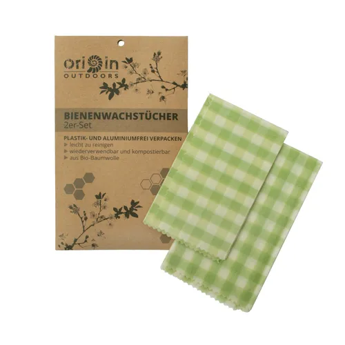 Origin Outdoors Bienenwachstücher - kariert hellgrün 2er Set