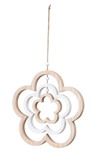 Levandeo® Windspiel, Deko Blume Mobile H35cm Windspiel MDF Holz Natur Weiß Holzblume