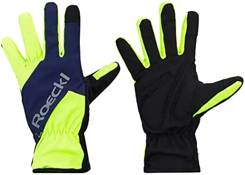 Roeckl SPORTS Fahrradhandschuhe Zarasai FLUO YELLOW/DRESS BLUE - Stylische Winterradhandschuhe für Kids, umweltfreundlich ohne PFCs, mit hohem Tragekomfort und TOUCHSCREEN COMPATIBILITY für Smartphone-Bedienung.