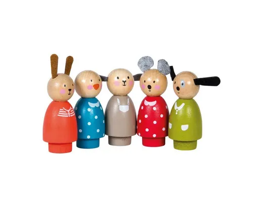 Moulin Roty Spielfigur 5-Figuren-Set aus Holz Holzspielzeug Holzpuppe Holzfigur 7,5cm