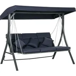 Outsunny Hollywoodschaukel - Dunkelblau+Schwarz - Gartenmöbel für entspannte Stunden: Die geräumige Outsunny Hollywoodschaukel bietet Platz für 3 Personen und hat ein verstellbares Sonnendach für wohltuenden Schatten.