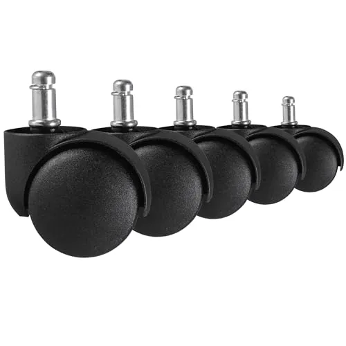 AMSTYLE Teppichbodenrollen Schwarz 5er Set Rollen für Bürostühle Teppich-Boden, Weichbodenrollen Durchmesser 50mm Drehstuhlrollen Stift 11mm, Büro-Stuhlrollen für weiche Böden