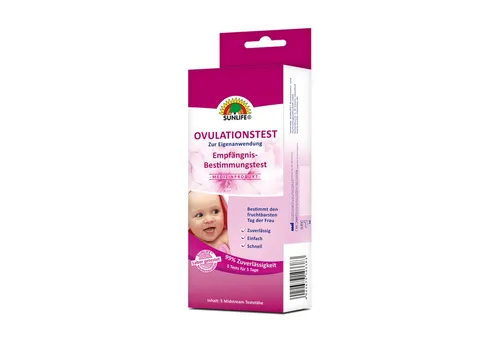 SUNLIFE Ovulationstest 5 Stück - Präzise Eisprung-Teststreifen mit 99% Zuverlässigkeit - Die Ovulationsteststreifen mit 25 mlU/ml Sensitivität ermöglichen eine exakte Bestimmung des Eisprungs. Ideal für Frauen mit Kinderwunsch, einfach in der Anwendung und schnell im Ergebnis.