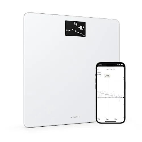 Withings Body - WIFI-verbundene Waage mit Gewichts- und BMI-Tracking - Digitale Personenwaage mit App-Synchronisierung über Bluetooth oder WIFI, ideal für präzise Gewichtskontrolle und personalisierte Nutzung für bis zu acht Benutzer.