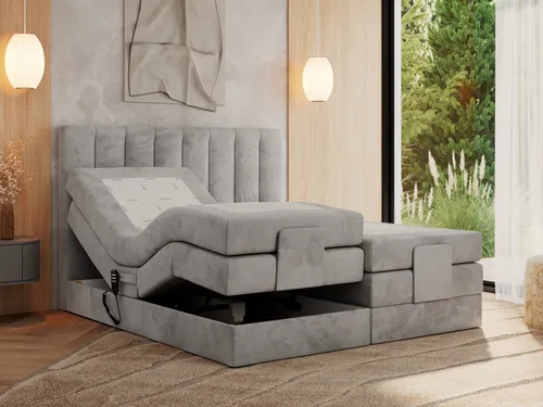 MKS MEBLE Boxspringbett 160x200 elektrisch verstellbar - Elegantes Boxspringbett mit 7-Zonen Taschenfederkern und zwei Fernbedienungen für individuelle Liegepositionen. Ideal für optimalen Schlafkomfort und ergonomische Unterstützung.