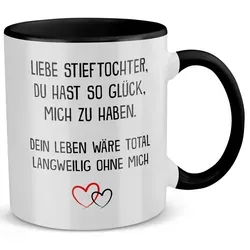 22Feels Tasse Stieftochter Geschenk Bonus Tochter Geburtstag Weihnachten Mädchen, Keramik, Made in Germany, Spülmaschinenfest, Zweifarbig schwarz|weiß