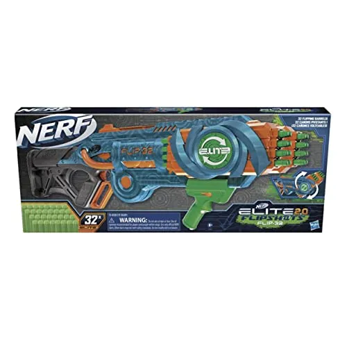 Hasbro NERF Elite 2.0 Flipshots Flip-32 Blaster - Gesellschaftsspiel mit 32 Dart-Läufen für doppelte Feuerkraft – feuern Sie 1 oder 2 Darts gleichzeitig und erleben Sie spannende Action-Battles!
