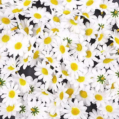 JZK 100x künstliche weiß Handwerk Gerbera Daisy Gänseblümchen Stoff Blumen Köpfe, Hochzeit Party Tisch Scatters Konfetti, DIY Scrapbook Zubehör, Einladung Karte Dekoration