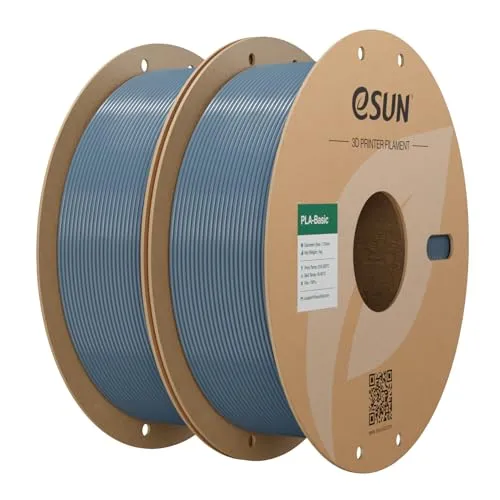 eSUN PLA Filament 1.75mm, PLA Basic 3D Drucker Filament Maßgenauigkeit +/- 0.03mm, 1KG pro Spule, 2 Spulen 3D Druck 3D Filament, Grau