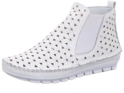 Gemini Damen Stiefelette mit floralem Muster, Größe 41 EU, Weiß - Wanderschuhe mit hochwertigem Leder, praktischem Reißverschluss und herausnehmbarer Decksohle für individuellen Komfort – ideal für modebewusste Frauen!