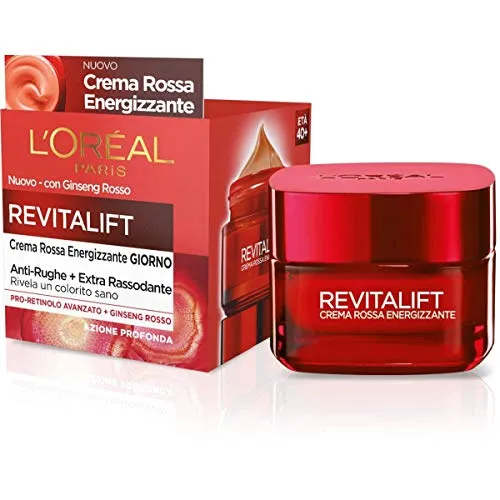 L'Oréal Paris Gesichtscreme für den Tag, belebend, Anti-Falten, Revitalift, extra straffende Formel, angereichert mit rotem Ginseng und erweitertem Proretinol, 50 ml.