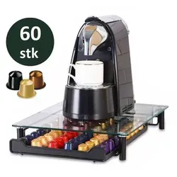 Kaffeekapsel Schublade für 60 Kapseln - Nespresso Kapselspender aus Glas - Kaffeezubehör & Espressozubehör, elegante Schublade für 60 Kaffeekapseln, sorgt für Ordnung und Platzersparnis neben Ihrer Kaffeemaschine.