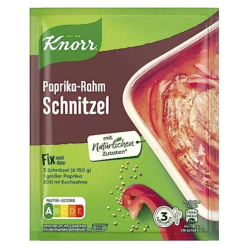 Knorr Fix Würzmischung Paprika-Rahm Schnitzel für ein leckeres Schnitzel Gericht mit natürlichen Zutaten 43 g 1 Stück