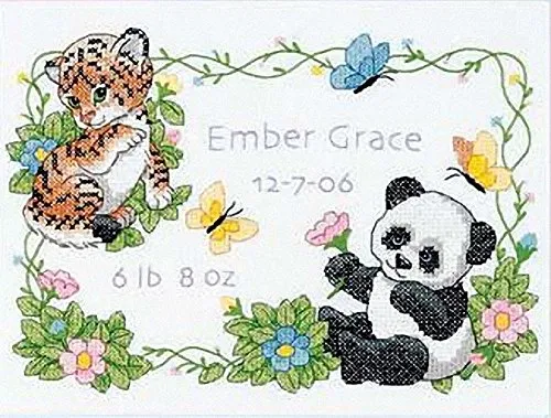 Dimensions Kreuzstich-Set (inkl. Vorlage, Nadel und Anleitung), Baby Animals Birth Record