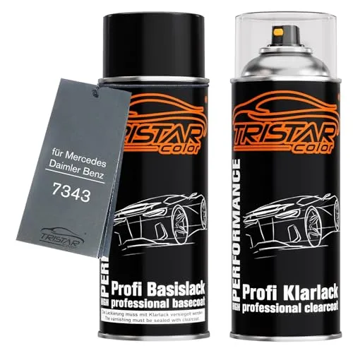 TRISTARcolor Autolack Spraydosen Set für Mercedes/Daimler Benz 7343 Glimmergrau Trucks Basislack Klarlack Sprühdose 400ml