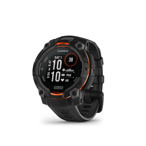 Garmin Instinct 3 Solar GPS-Uhr 45mm, schwarz - Höhenmesser mit Solarpanel für verlängerte Akkulaufzeit und umfangreiche Multisport-Funktionen, ideal für Outdoor-Abenteuer.