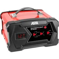 APA Autobatterie-Ladegerät mit Starthilfe, 6 V / 12 V, 12 A - Werkstattladegerät für AGM-, Gel- und wartungsfreie Blei-Säure Batterien. Mikroprozessorgesteuert mit 7-stufiger Ladekennlinie und digitalem Display, ideal für sicheres Laden und Starthilfe.