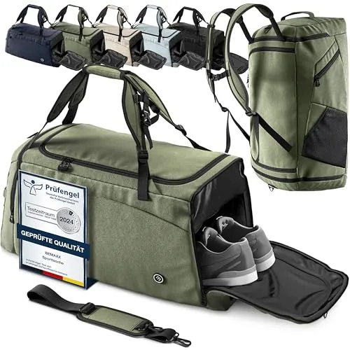 Sporttasche mit Rucksackfunktion und Schuhfach | 40/60L - Sport-Henkeltaschen mit Rucksackfunktion, extra Schultergurt und wasserdichtem Nassfach, ideal für Fitness, Reisen und Wochenendausflüge. Perfekte Organisation für Sport- und Reiseartikel!