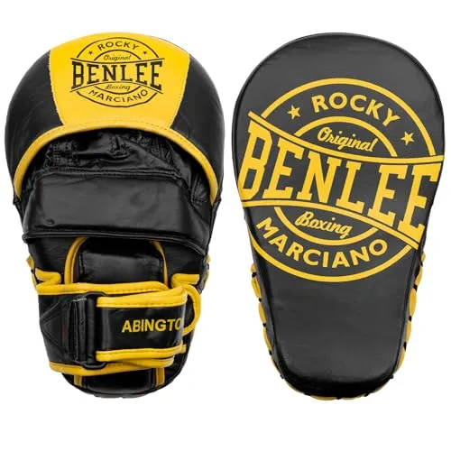 BENLEE Handpratzen Abington LEA - Leder, Schwarz/Gelb - Handpratzen aus hochwertigem Leder in Einheitsgröße, ideal für effektives Training mit integrierter Handschuhfunktion für den Trainer.