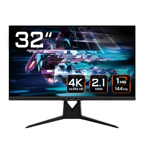 AORUS FI32U 31,5” 4K Pro Gaming Monitor - Gaming Monitor mit 31,5 Zoll UHD-Display, 144Hz Bildwiederholrate und 1ms Reaktionszeit. Ideal für flüssige Konsolenspiele bei 4K/120Hz. Ergonomisches Design und KVM-Funktion für vielseitige Nutzung.