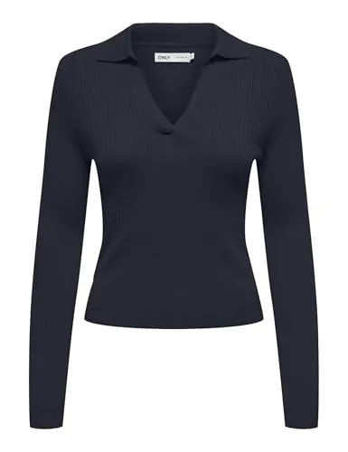ONLY Onlkaya Ls Polo Pullover KNT Nca - Stylisches Poloshirt von Only, ideal für Teenager. Mit gerippten Ärmelbündchen und klassischem Polokragen für einen modernen Look.