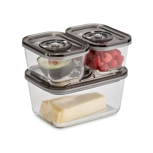 CASO VacuBoxx Eco-Set - 3 Vakuumbehälter aus Borosilikatglas, BPA-frei, verlängert Frische bis zu 8x länger und spülmaschinenfest