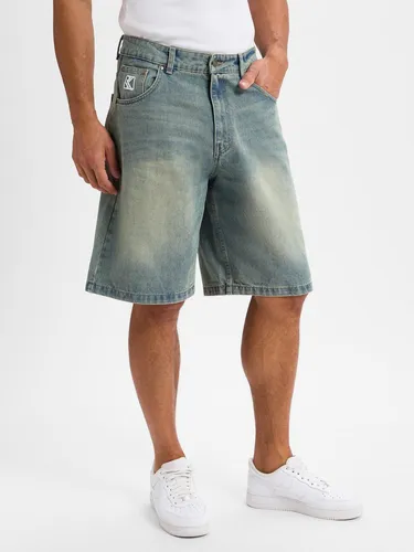 Karl Kani Denim Baggy Shorts blau/silber 32 - Basketballbekleidung mit lockerer Passform und viel Beinfreiheit, ideal für den Sommer im Hip Hop Style!