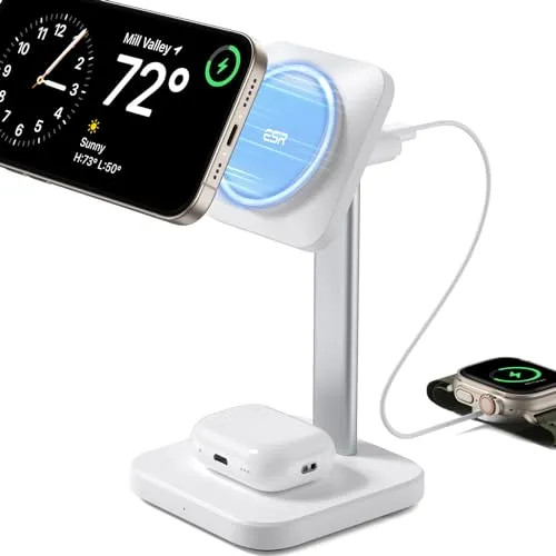 ESR 2 in 1 Ladestation Apple Watch und iPhone, Magsafe Ladestation für iPhone 17e/17/16/15/14/13/12, Apple Watch und AirPods 4, Weiß