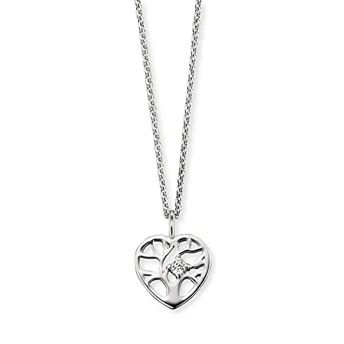 Herzengel Mädchen Kinder Halskette aus Sterling Silber und einem Lebensbaum Anhänger mit Herz Symbol und Zirkonia Stein - Karabinerverschluss - längenverstellbar - nickelfrei