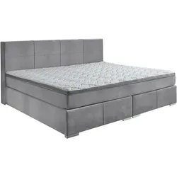 Familien-Boxspringbett 240x200 cm - silber mit Topper - Betten für Unisex Erwachsene, Überbreite für die ganze Familie, belastbar bis 250 kg, mit Wendematratzen in H2/H3 für individuellen Schlafkomfort.