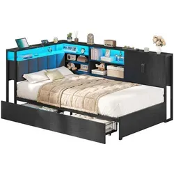 KIMENICH Polsterbett 90x200 mit LED-Beleuchtung und USB-Ladestation - Modernes Jugendbett mit großzügigem Stauraum, 2 USB-Anschlüssen und individueller LED-Beleuchtung. Ideal für stilvolle und funktionale Raumgestaltung.