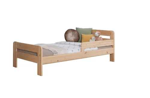 Ticaa Jugendbett "BENNET" aus Kiefer Massivholz mit Rausfallschutz - Modernes Einzelbett für kleine Abenteurer, ideal für Kinder- und Jugendzimmer. Mit flexiblem Rausfallschutz und sicherem Komfort – perfekt mitwachsend bis ins Erwachsenenalter.